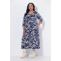 Ulla Popken Maxikleid Maxikleid Blüten A-Linie V-Ausschnitt 3/4-Arm