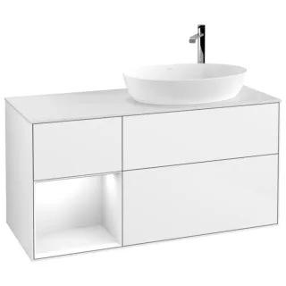 Villeroy und Boch Finion Waschtischunterschrank F921GFGF 120cm, Abdeckplatte white matt, Regale Glossy white lacquer, Glossy white lacquer