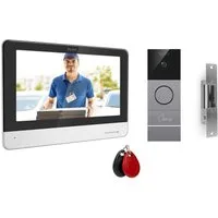 Byron Video-Türsprechanlage (Einfamilienhaus, Türkommunikation, Türklingel keyless, 3-tlg., RFID Haus-Klingelanlage mit Kamera Touchscreen, Monitor & Türöffner)