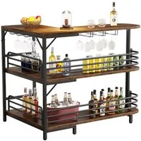 Tribesigns Bartisch L-förmige Bistrotisch, 3 Tier Bartisch mit Regal Weinregal (1 x Bartisch - 1 x Zubehörpaket - 1 x Anleitung), Industrielle Ecke Küchentisch mit Stauraum