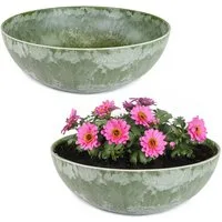 matches21 HOME & HOBBY Blumentopf Runde bauchige 20 cm Pflanzschale für draussen, grün marmoriert (2 St), Wetterfeste Blumen-Schale als moderne Gartendeko Grabschmuck