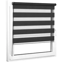 Doppelrollo 30 x 130 cm, schwarz [Stoffbreite 26,6 cm], jalousiescout, blickdicht, mit Bohren/ohne Bohren, freihängend, Klemmen, Kleben und Schrauben OHNE Aufpreis, Lichtdurchlässig, Klemmträger, Feuchtraumgeeignet
