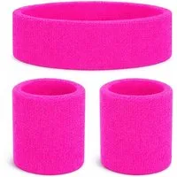 FASCHINFEVER Kostüm Accessoire für Fasching und Karneval – 3er Set Schweißband Set pink
