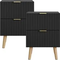 en.casa Nachttisch (Set, 2-St), »Nand« 2 Schubladen 55x40x30 cm Holzbeine Schwarz