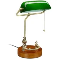 relaxdays Tischleuchte Bankerlampe mit Zugschalter