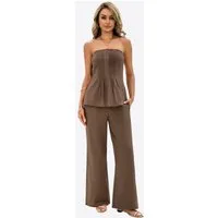 Imily Bela Hausanzug Damen Zweiteilig Schulterfrei Plissierter Oberteil mit weiter Hose (Packung, 2 tlg., 2er-Pack, Top+Hose) in Unifarbe aus Baumwolle