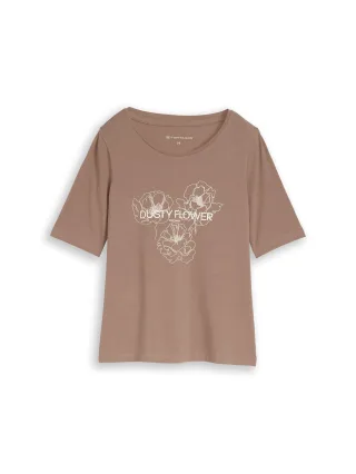Tom Tailor - T-Shirt mit Print taupe grey - Gr. - S