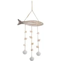Decoris season decorations Dekohänger, Mobile mit Fisch und Muscheln Mdf Holz 20,5x31cm Hängend Braun Weiß