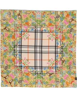 fraas - Nickituch Seidentuch mit FRAAS Plaid Karo und Tier-Print organic green - Gr. - OS