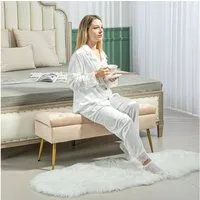 HOMCOM Sitzbank mit Stauraum, Deckel, Samtoptik (Truhenbank, 1-St., Polsterbank), für Flur Schlafzimmer Wohnzimmer, Metallrahmen 102 x 35 x 43 cm Beige