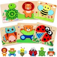 POPOLIC Rahmenpuzzle 6-teiliges 3D-Holzpuzzle für Kinder, 6 Puzzleteile, fördert Lernen und Kreativität und Sichere, hochwertige Materialien