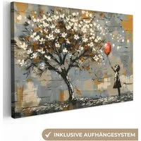 OneMillionCanvasses® Leinwandbild Baum - Graffiti - Banksy-Stil - Balloon Girl, Fotodruck (1 St), Leinwand Bilder Klein, Wand Dekoration Aesthetic 30x20 cm