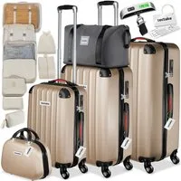 tectake Trolley Hartschalenkoffer-Set 19-teilig aus ABS-Kunststoff, Kofferwaage, 4 Rollen, TSA-Schloss, 360° drehbare, abnehmbare Rollen, mit Packwürfelset