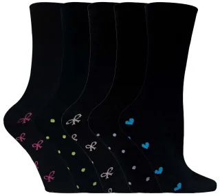 Niedliche Damen-/Damensocken mit hohem Baumwollanteil und Schleifen und Herzen in Schwarz
