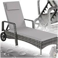 tectake Gartenliege Rattan Sonnenliege, abnehmbares Kopfkissen, 200 x 70 x 33 cm, Balkonliege, 1 St., für Außen in Grau/Hellgrau, widerstandsfähig, UV-beständig, verstellbar Rückenlehne, mit Rädern