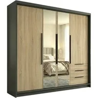 A&J MöbelLand GmbH Drehtürenschrank VIVO mit integrierten Schubladen (Geräumiger vier¬türiger Kleiderschrank mit Schubladen und Metallgriffen. Geräumiger Schrank mit einer Breite von 200 cm und Schubladen, ideal zur Aufbewahrung von Kleidung und Acce
