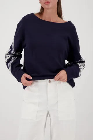 monari - Sweatshirt mit Kordelstickerei marine - Gr. - 40