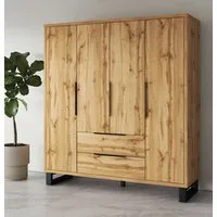 Home affaire Drehtürenschrank Bronne,Breite 191 cm, Kleiderschrank inclusive Innenausstattung Kleiderschrank, 2 Schubkästen, Metallgriffe, Garderobe