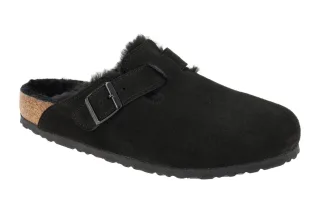 Birkenstock 259881 BS Boston_Shearling Schwarz UNISEX Leder Clogs mit Lammfel...