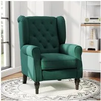 HOMCOM Sessel Ohrensessel Armlehnensessel mit Kissen und Holzbeinen (Ohrensessel, 1-St., Loungesessel), für Wohnzimmer, Schlafzimmer, Grün