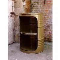SRM Design Mehrzweckregal Fassregal Design Regal Ölfass 210L Fass Gold Fassmöbel Beleuchtung
