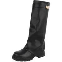 Ital-Design Damen Kniehoher Stiefel mit Profilsohle und Detail Plateaustiefel (91977450) Blockabsatz Stiefel in Schwarz