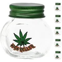 CEPEWA Vorratsglas Vorratsglas 'Weed' 6er Set 50ml Glas Metall Schraubverschluss Cannabis