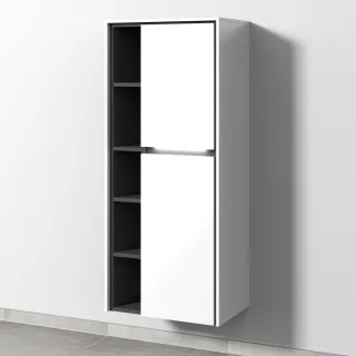 Sanipa Twiga Stauraumschrank mit LED-Beleuchtung, 2 Türen und offenen Fächern, Anthrazit-Glanz, SY11 SY11579