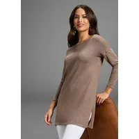 Laura Scott Longpullover Feinstrick mit U-Boot Ausschnitt und seitlichem Schlitz