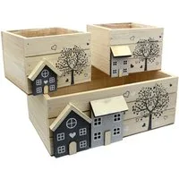 UNUS HOME Dekokiste Pflanzkisten Dekokisten (1 x 26x16x10(LxBxH) 2 x 12x12x9 (LxBxH) 3er Set bepflanzbar), Dekokisten Holzkistenset Holzkisten Aufbewahrungskisten