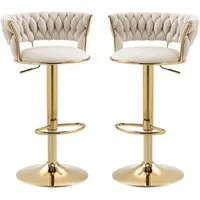 LVHOM Barhocker Set, goldene Stuhlbeine, moderne Samt-Hochstuhl/Barstühle (2/4 Stück, 2 St., mit runden Rückenlehne & Fußstütze), 360° drehbar, Höhenverstellbar
