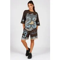 Worldclassca T-Shirt & Shorts Worldclassca 2tlg Oversize SET Shirt + Shorts Jogginganzug LA Print 23 Neue Kollektion - Stilvolle und gemütliche Streetwear Mode für Damen