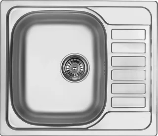 Neuesbad 1-Becken Spüle mit Kurz Abtropffläche, Satiniert, 580x500x170, 3,5'' mit Zubehör NB1DEZEO011A1