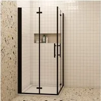Duschparadies Dusch-Falttür 185cm Schwarz Falttür Scharniertür Duschabtrennung Duschkabine, 76x185 cm, Easyclean Sicherheitsglas, beidseitig montierbar