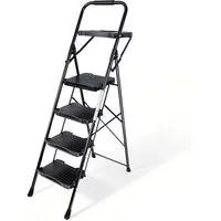 Sekey Stehleiter 4 Stufen Haushaltsleiter Klappleiter mit grosser Zrittfläche 36 x 26cm, Multifunktionsleiter bis 150 kg, Sicherheitsleiter mit Werkzeugschale