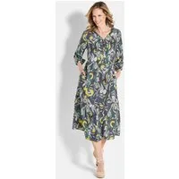 GOLDNER Sommerkleid Kurzgröße: Elegantes Viskosekleid mit Stufenrock Blusenkleid mit Allover-Print, V-Ausschnitt, Knopfleiste, 3/4-Ärmeln