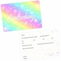 nikima Einladungskarten 10 Einladungskarten mit Glitzer Regenbogen für Kindergeburtstag