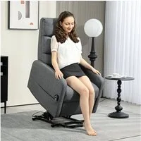 HOMCOM Relaxsessel mit Liegefunktion, Taschenfederkern, Fußteil (TV-Sessel, 1-St., TV-Sessel), mit Seitentasche, Fernbedienung und Leinenoptik, Dunkelgrau