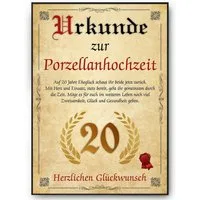 Tigerlino Poster Urkunde zum 20. Hochzeitstag Geschenk 20. Jahrestag Karte Ehepaar, Porzellanhochzeit