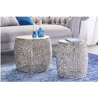 riess-ambiente Beistelltisch ABSTRACT LEAF antik silber (Set, 2-St., 1x kleiner Tisch, 1x großer Tisch), Wohnzimmer · Metall · rund · Handarbeit · Modern Design