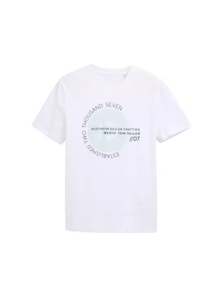 Denim Tom Tailor - Basic T-Shirt mit Logo-Print knit white - Gr. - XXL