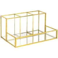 Intirilife Make-Up Organizer, 1-tlg., Kosmetik Organizer Glas für Kosmetik mit Gold Rand und Spiegelboden