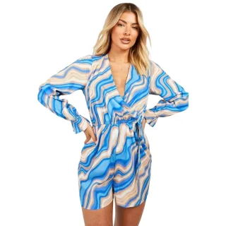 Influence - "Surplice" Spielanzug für Damen, V-Ausschnitt, leger, Langärmlig (Blau)