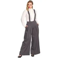 Banned Marlene-Hose Palazzo Diamond Grau Vintage Trouser abnehmbare Hosenträger