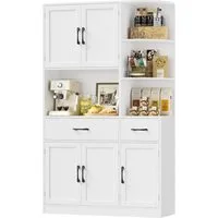 HOMECHO Küchenbuffet 177cm Hohe Buffetschrank Weiß mit 5 Türen und 3 Eckregal