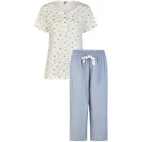 By Louise Schlafanzug Sleep Chic (Set, 2 tlg., 2-teilig) Damen Pyjama Caprihose Kurzarm Baumwolle geknöpft Sommer