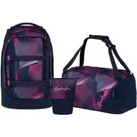 Satch Schulranzen Schulrucksack-Set PACK Seismic Pink 3-teilig (3-teilig), ergonomisch, Your-Size-System: auf Körpergröße anpassbar
