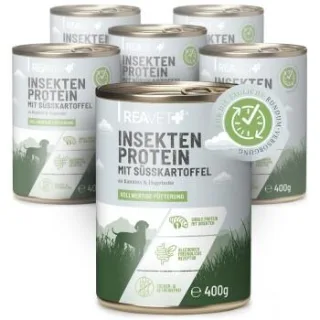 REAVET Hundenassfutter - Insektenprotein mit Süßkartoffeln an Karotten & Hagebutte | 6 x 400g