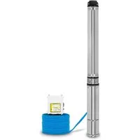 EBERTH Tiefbrunnenpumpe 4" aus rostfreiem Edelstahl Elektrisch 1100W Durchmesser Pumpe 4 Zoll (Anschlussgewinde 1 1/2 Zoll), Stromkabel 20m, Förderhöhe max. 74m, mit Schmutzsieb