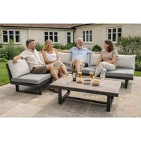 Green Spirit Loungeset Manhatten Gartenlounge Set höhenverstellbar 6 Sitzplätze Anthrazit, (Set, 3-tlg., 2x 3-Sitzer Bank inkl. Sitz- und Rückenkissen, 1x Tisch), Aluminium, grau, für 6 Personen, wetterfest, Garten, Terrasse, Outdoor